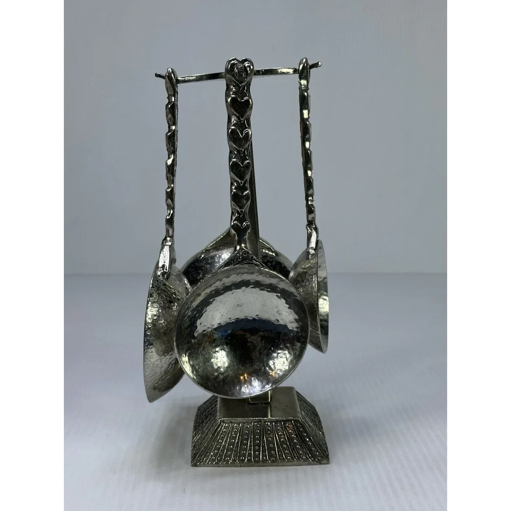 Tin Woodsman TW Crosby & Taylor Vintage Pewter Measuring Spoons on Standing Rack